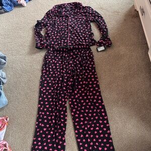 kate Spade Black Pajama Set with Pink Heart Print